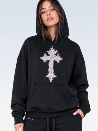 HODDIE REBEL - french terry negro - bordado + brillos